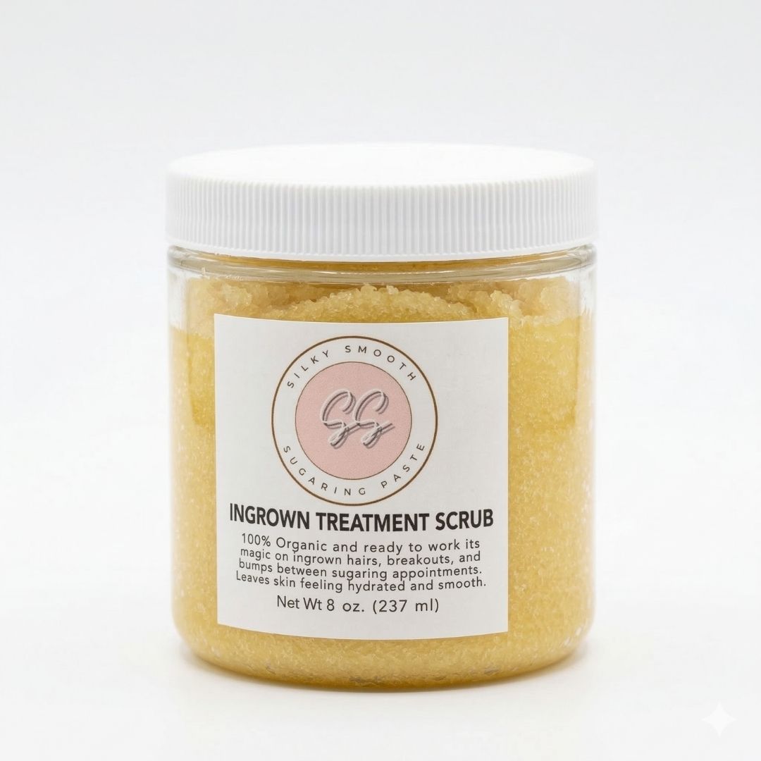 100% Natural Sugar Scrub and ready to work its magic on ingrown hairs, breakouts, and bumps between sugaring appointments. Moisturizing Body Polish for Soft, Smooth Skin.