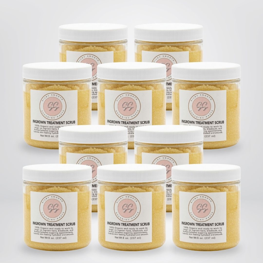 100% Natural Sugar Scrub and ready to work its magic on ingrown hairs, breakouts, and bumps between sugaring appointments. Moisturizing Body Polish for Soft, Smooth Skin. 10 jars