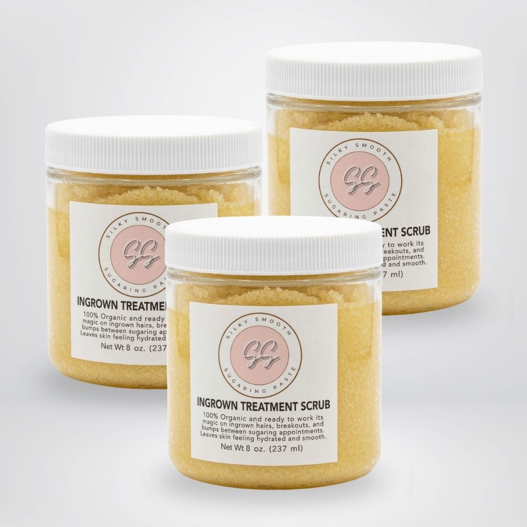 100% Natural Sugar Scrub and ready to work its magic on ingrown hairs, breakouts, and bumps between sugaring appointments.