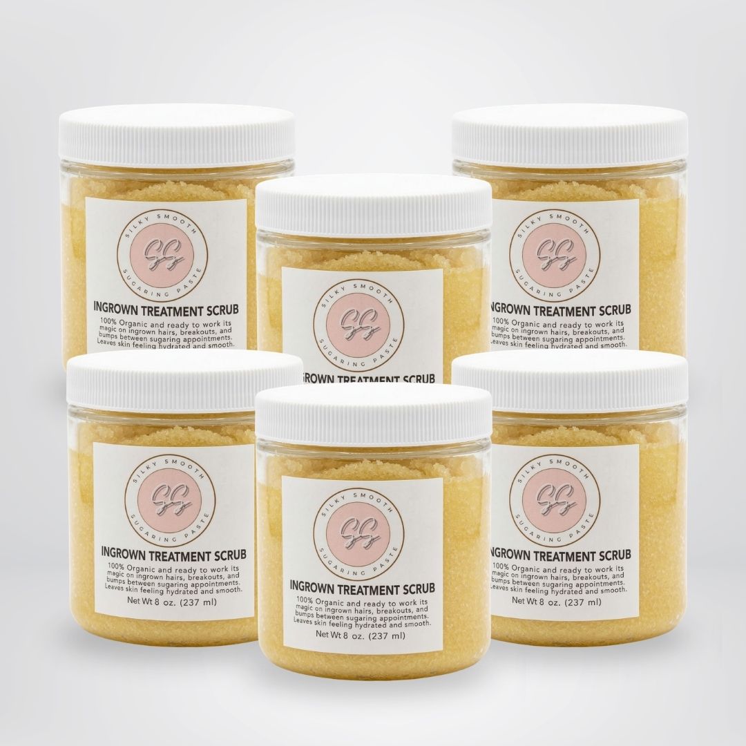 100% Natural Sugar Scrub and ready to work its magic on ingrown hairs, breakouts, and bumps between sugaring appointments. Moisturizing Body Polish for Soft, Smooth Skin. 6 jars
