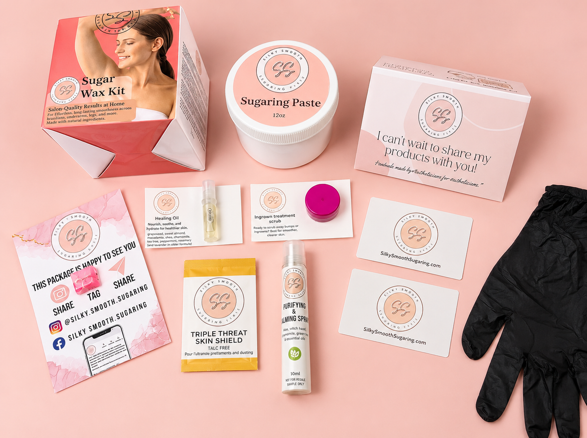 Flatlay of whats inside a DIY sugaring KIt