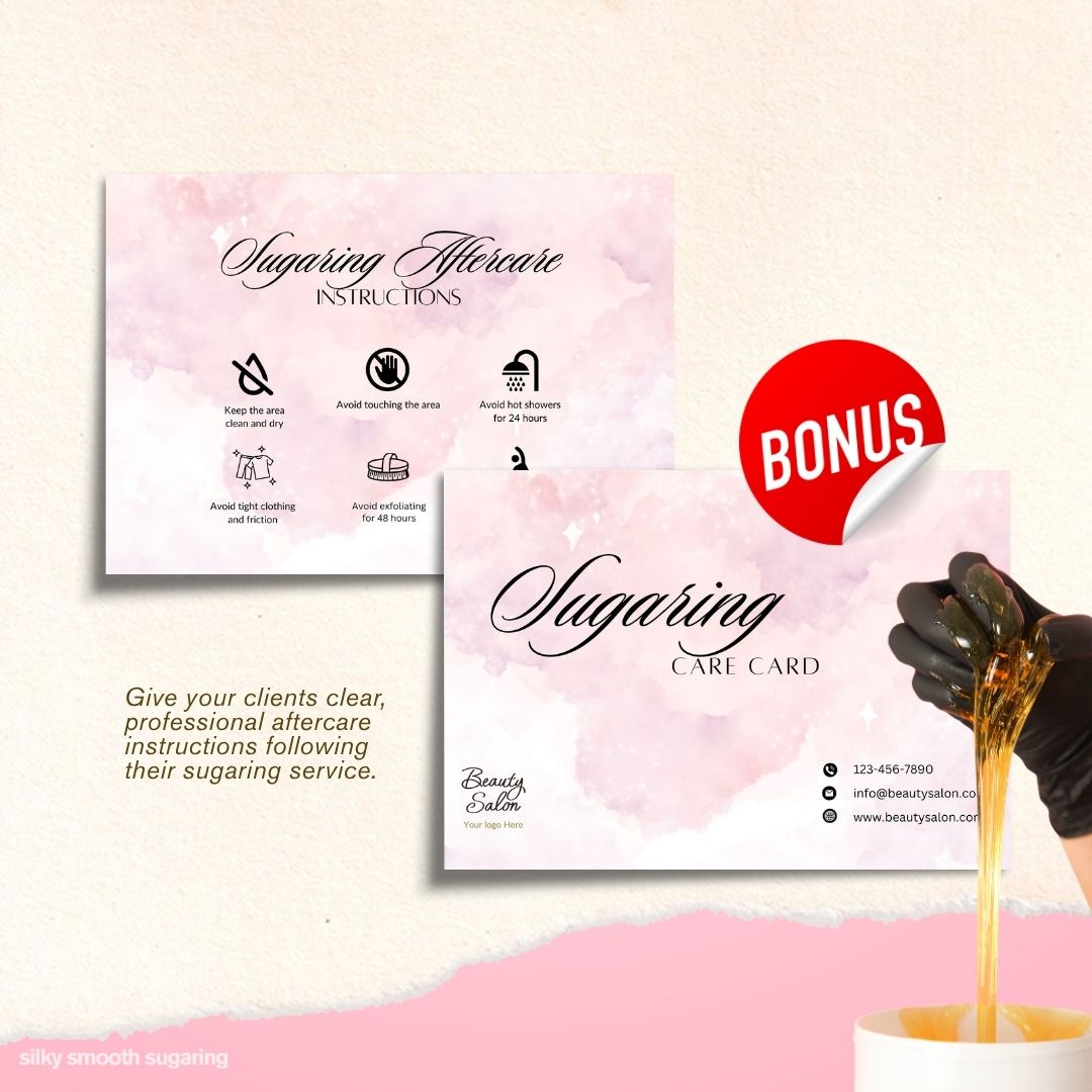 Sugaring Client Form , Intake Form, Minor Consent Form, Aftercare Card Template Editable in Canva