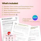 Sugaring Client Form , Intake Form, Minor Consent Form, Aftercare Card Template Editable in Canva